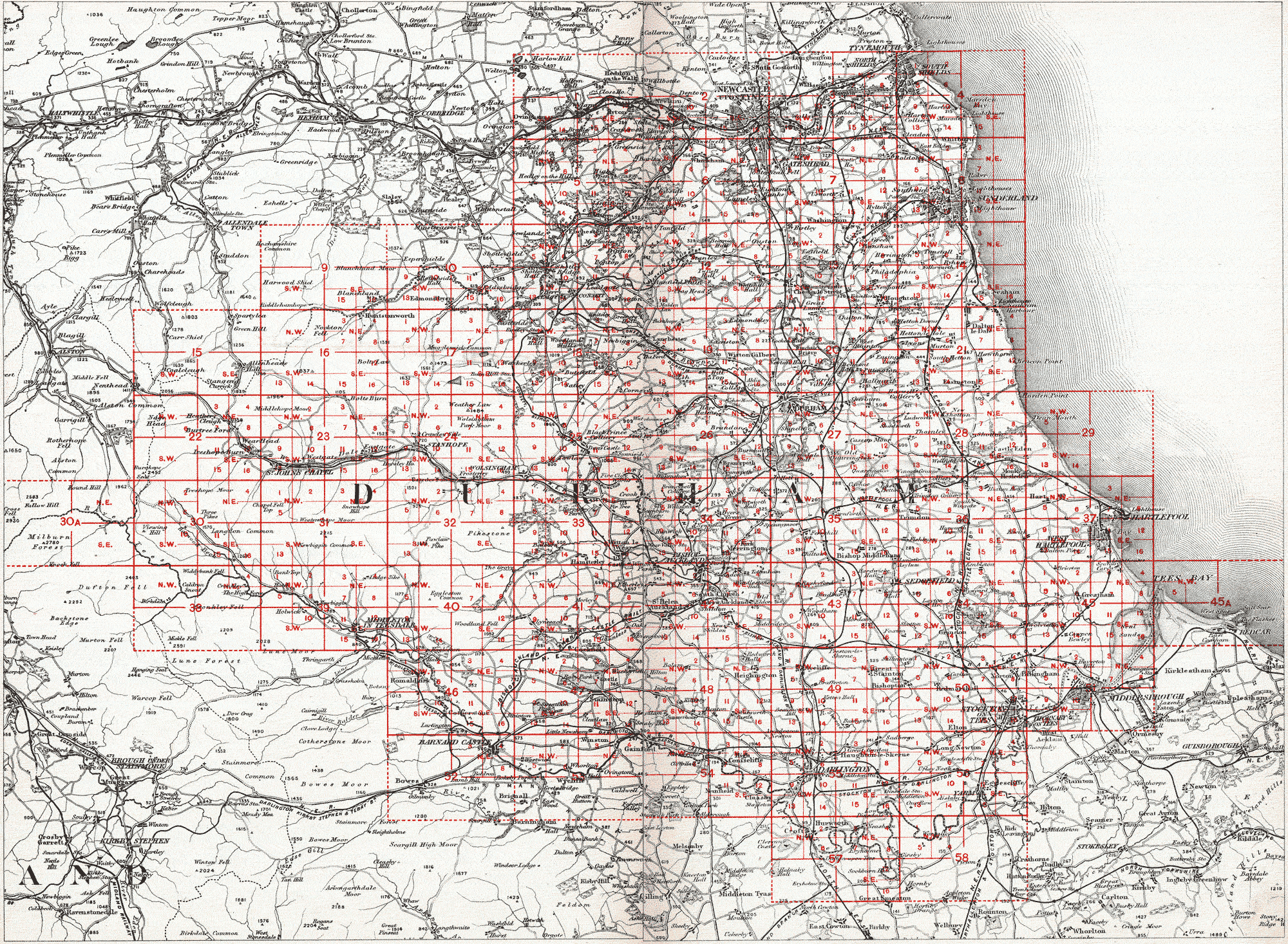 Keysheet to Durham 25 inch OS map series